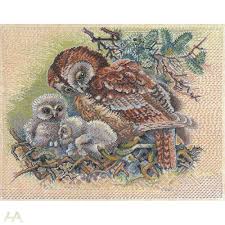 Eva Rosenstand 12-523 Owl with young ones схема вышивки крестом