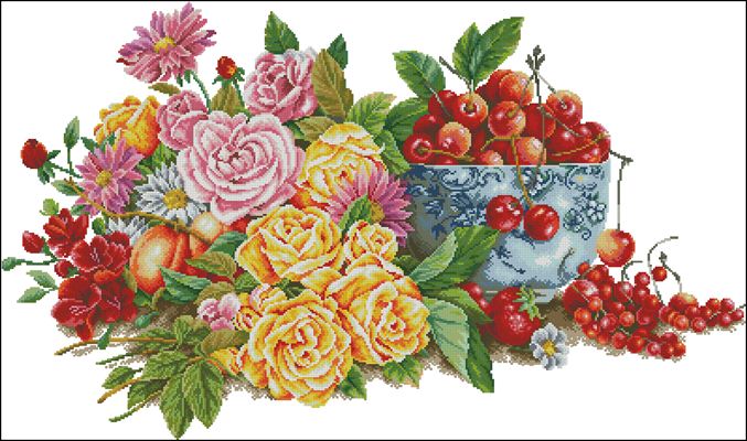 Full Nice - Perfumed Flower & Fruits прекрасная схема вышивки крестиком
