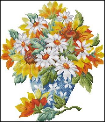 Vase of Sunflowers and Daisies вышивка крестом схема бесплатно