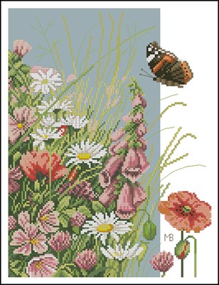 Полевые цветы и бабочка схема для вышивки крестом
