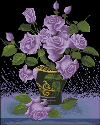 Роза в черной вазе схема вышивки крестом