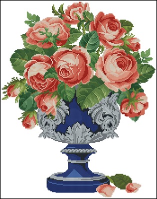 Roses in Blue and Silver Cup схема вышивки крестом