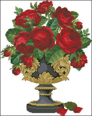 Roses in Black Vase схема вышивки крестом