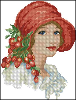 Lady in red hat схема вышивки крестом