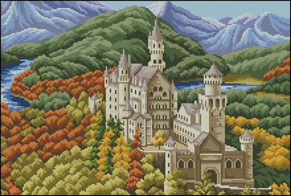 Замок в горах вышивка крестом схема