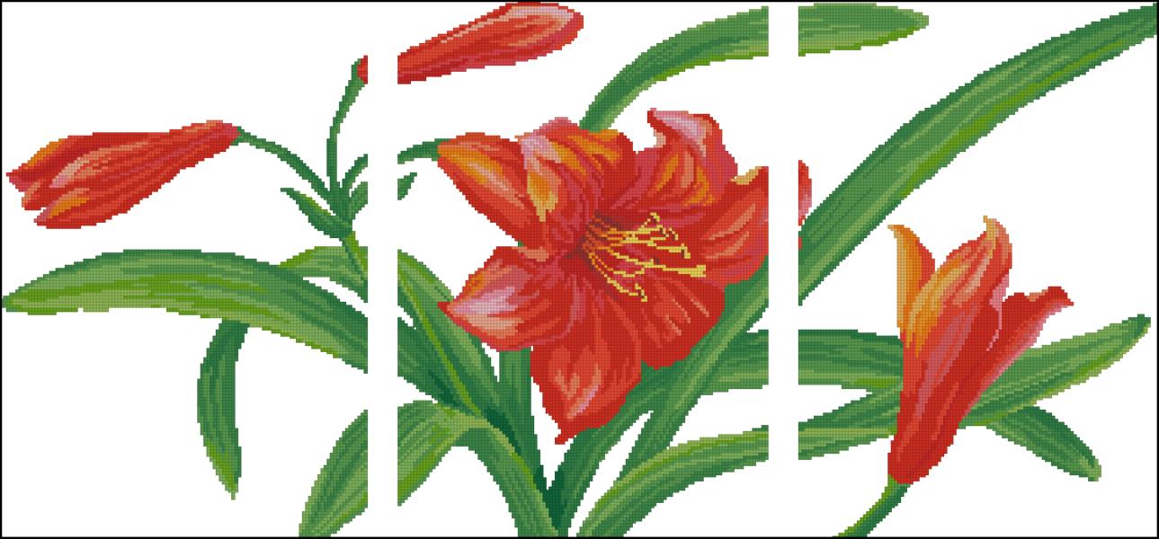 Красная лилия (триптих) схема вышивки