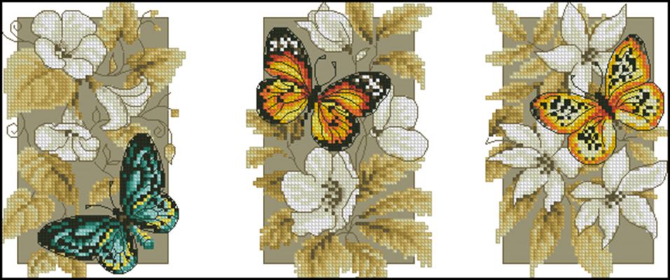 Бабочки и цветы (триптих) вышивка крестом