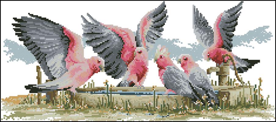 Пять розовых попугаев схема вышивки крестиком