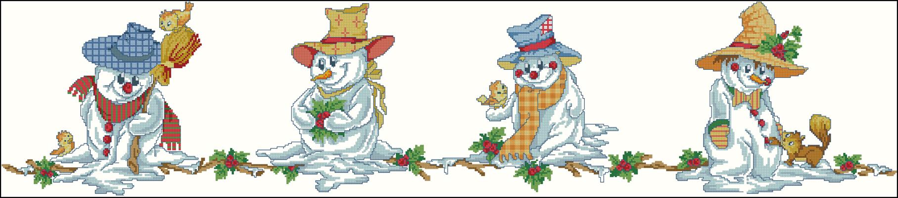 Веселые снеговики схема вышивки крестом