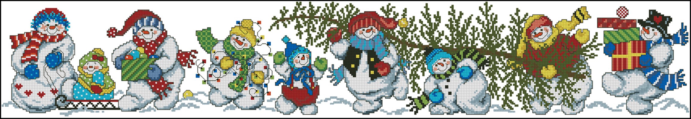Snowman With Trees вышивка крестом
