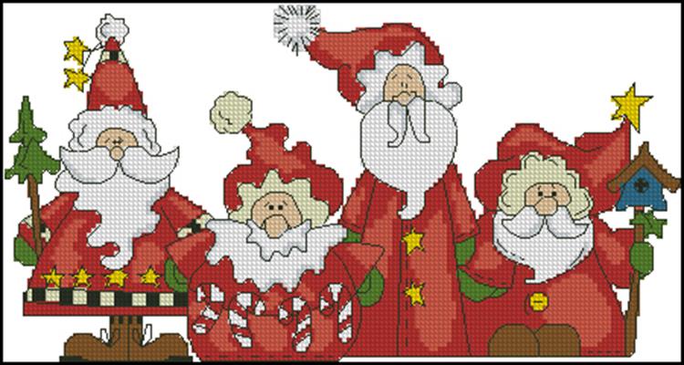 Four Santa схема вышивки крестом бесплатно