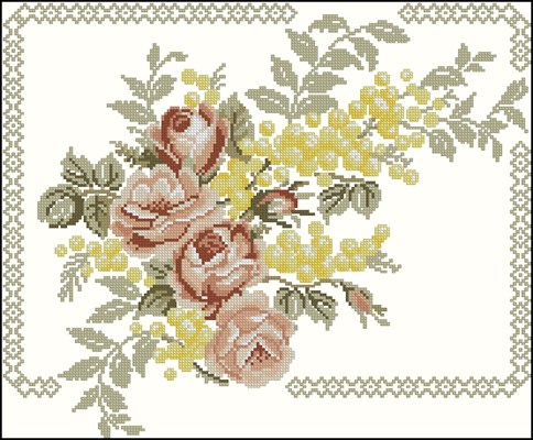 Cushion with Roses and Mimosa схема крестом бесплатно