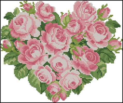 Heart 003 - Pink roses схкма вышивки крестом
