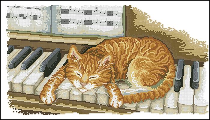 Кот на пианино схема вышивки крестиком