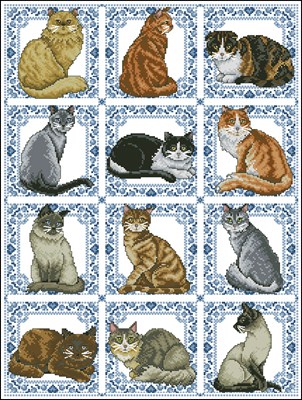 Cats by the Dozen схема вышивки крестом скачать