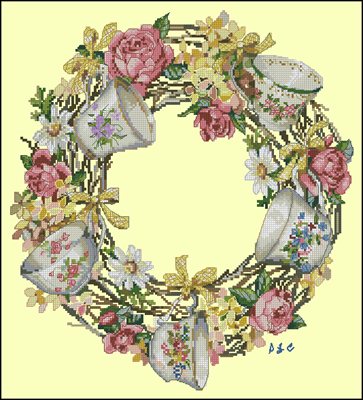Teacup Wreath Picture схема вышивки крестом