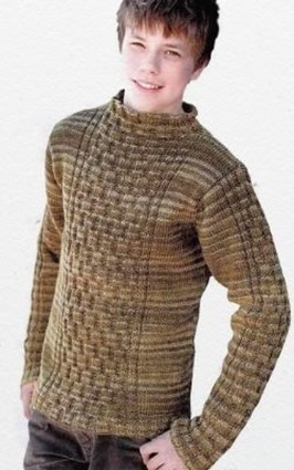 Меланжевый пуловер с оригинальным рельефным узором